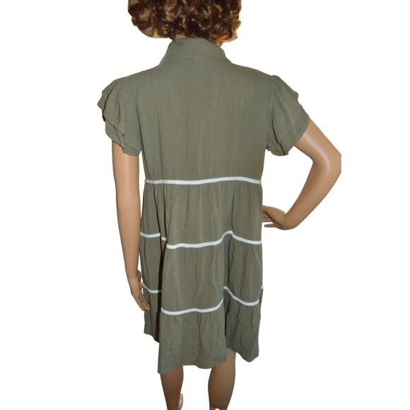 NWT She & Sky Womens Linen Blend Ruffle Sleeve Dress Olive Green Size Medium - Picture 4 of 10